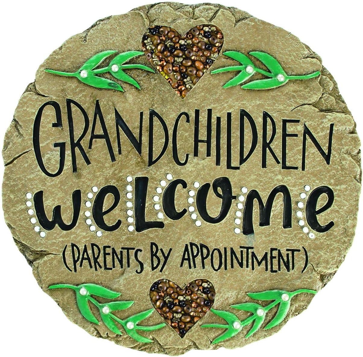 Carson Welcome Garden Stone, Garden Decor Stepping Stones with Beadworks Decorative Home Accent, Round, 9.5 x 9.5 inches