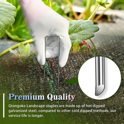 Gtongoko 120 Pack Galvanized Landscape Staples Garden Plant Cover Stakes 10 Inch 11 Gauge SOD Staples Ground Fence Stakes for Landscaping Securing Weed Barrier Fabric