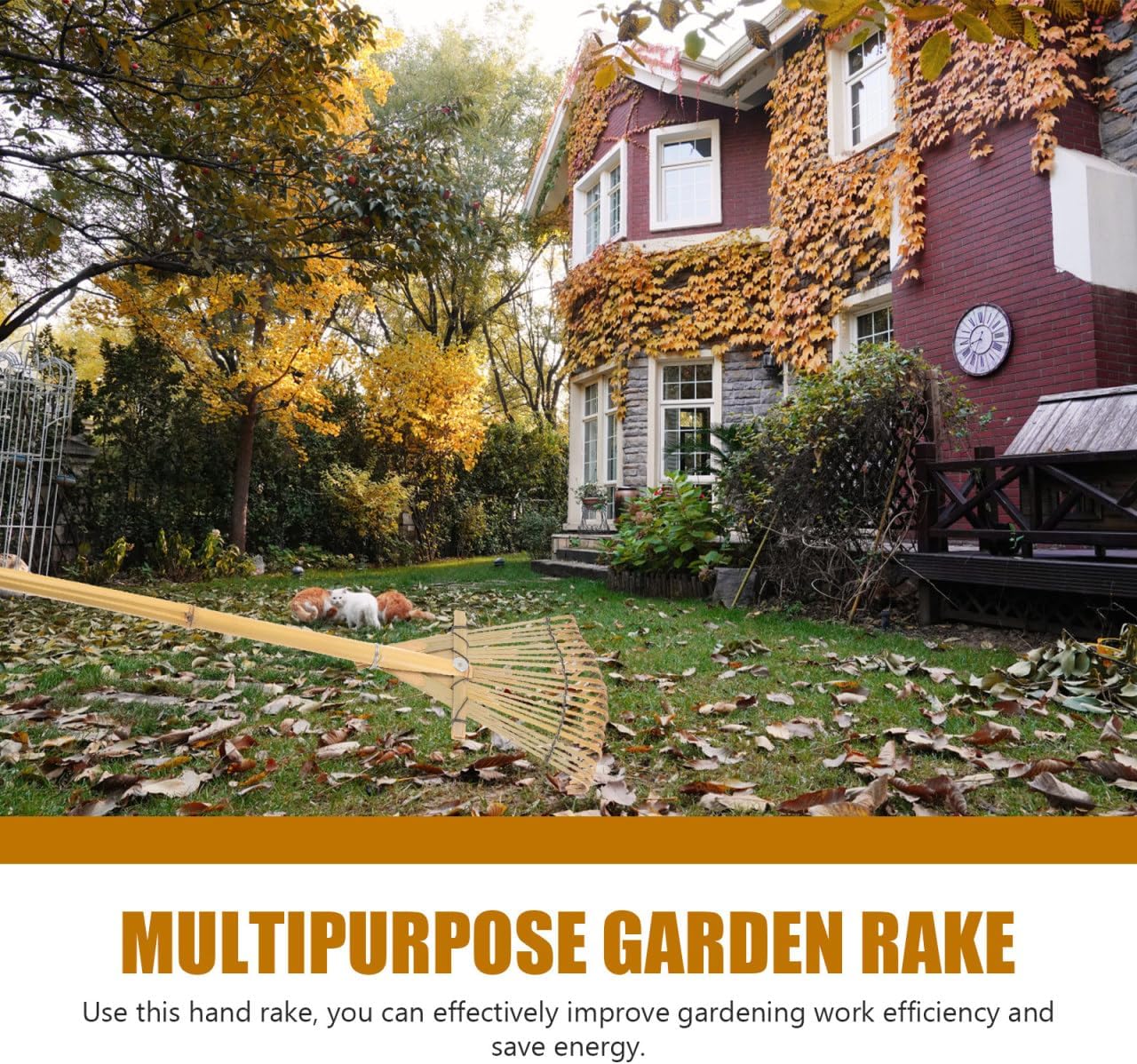 Wooden Garden Rake 20 Tines Hand Rake for Leaves Soil Spreading Lawn Care Yard Tool for Gardening Cleaning Landscaping