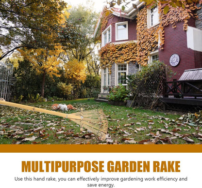 Wooden Garden Rake 20 Tines Hand Rake for Leaves Soil Spreading Lawn Care Yard Tool for Gardening Cleaning Landscaping