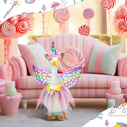 Abbylike Unicorn Goose Outfits Halloween Porch Goose Costume for 23'' Cement Statue Unicorn Headband Tutu Skirt and Wing for Party Outdoor Yard Lawn Garden Patio Decor