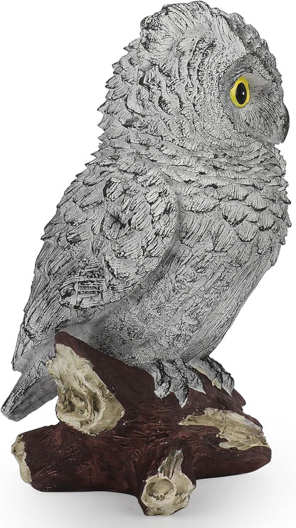 Owl Statue Figurine Home Decoration, Hand-Painted Owl on Branch, Waterproof, Fade-Proof Sculpture for Garden, Patio, Home Decor Statue (Gray)