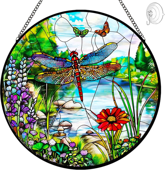 Dragonfly Suncatcher Stained Glass Window Hanging - 8″ Handmade Stained Glass Suncatchers for