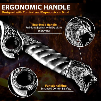 Purple Dragon Heavy Duty Machete for Cutting Trees – Japanese Forged Survival Machete with Tiger Head Handle, Gardening Machetes with Leather Sheath, Yard Work & Outdoor Camping Machetes