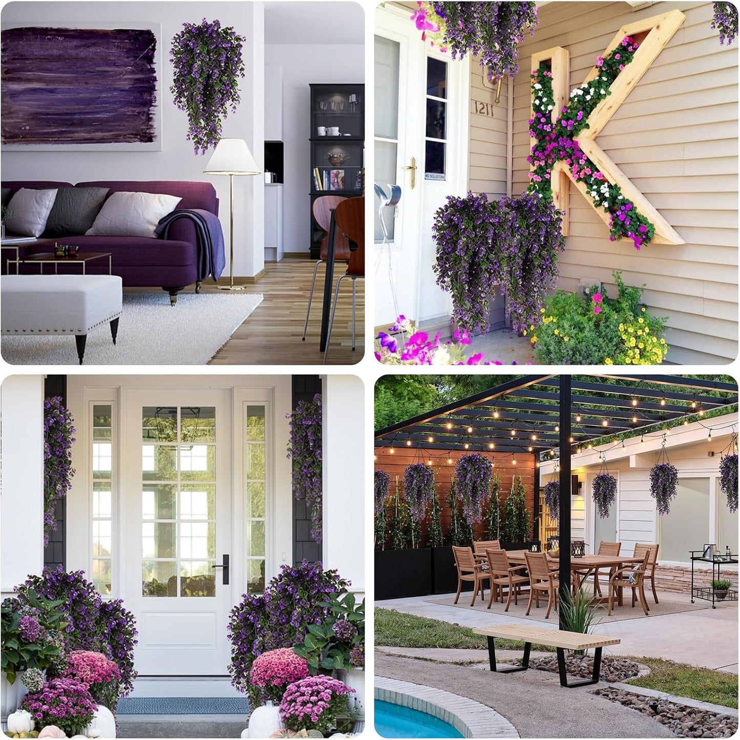 RECUTMS Artificial Plants Indoor Eucalyptus Hanging Outdoors Greenery Stems Outdoor Faux,4 Bundles for Home Kitchen Decor (Violet)
