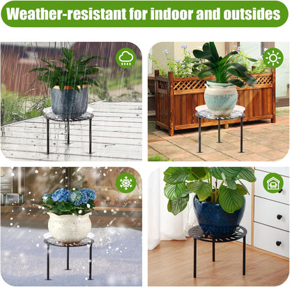 5-Pack 12” Heavy-duty Metal Plant Stands Large Flower Pot Holder for Indoor Outdoor Rust-proof Iron Potted Planter Stand Modern Round Corner Stand Shelf for Living Room Patio Garden Yard Black
