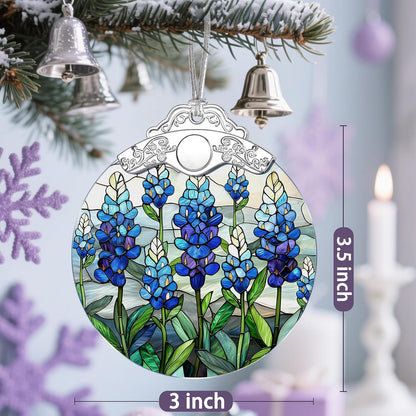 Stained Glass Ornament, Christmas Ornaments, Christmas Decorations for Tree, Holiday Ornament, Gifts for Flower Lovers, Holiday Party Gifts, Gift Ideas & Xmas Gift - Texas Bluebonnet