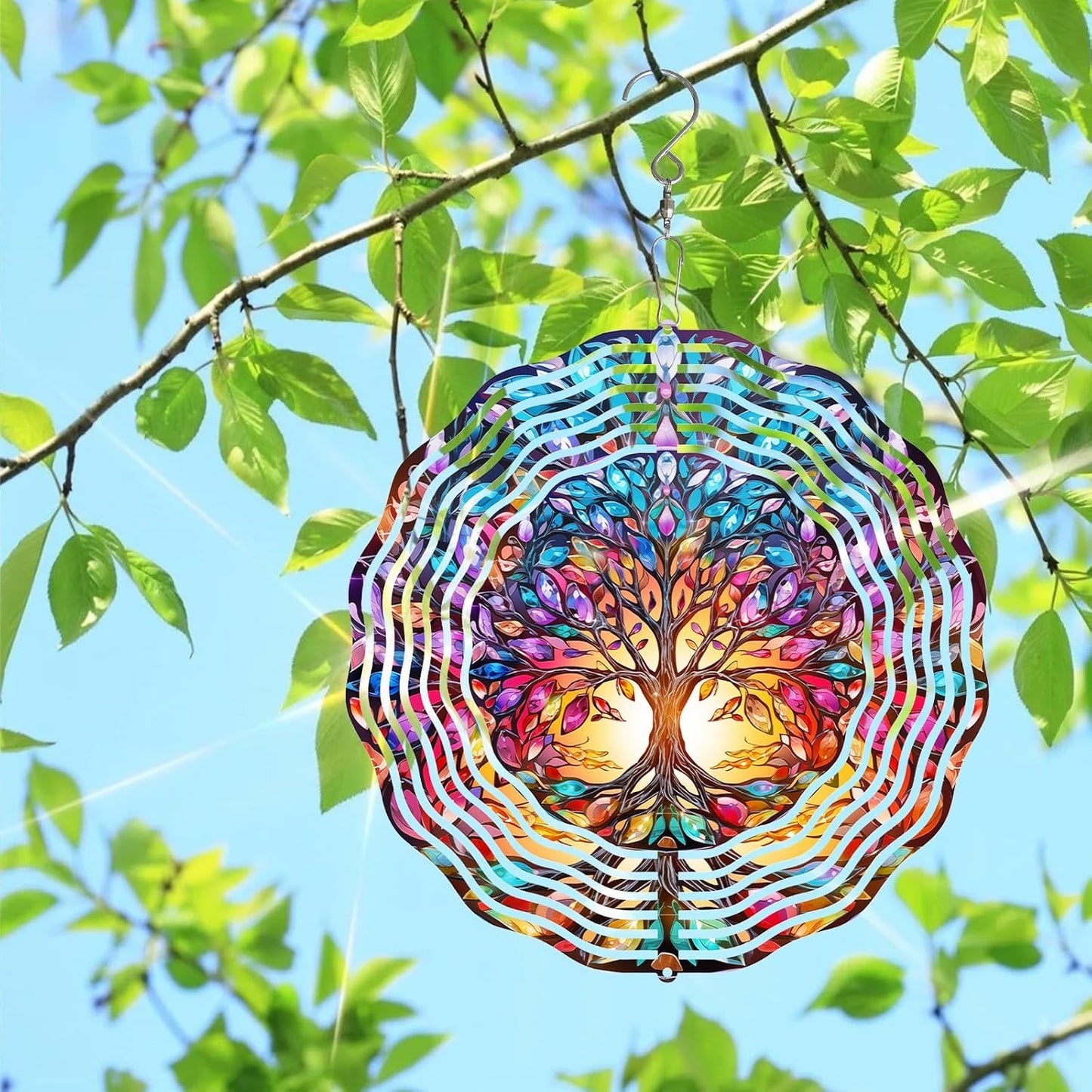 Tree of Life Wind Spinner,3D Stainless Steel Wind Spinner for Yard and Garden 3D Frosted Tree of Life Wind Sculptures Garden Decoration Crafts Ornaments 10Inch