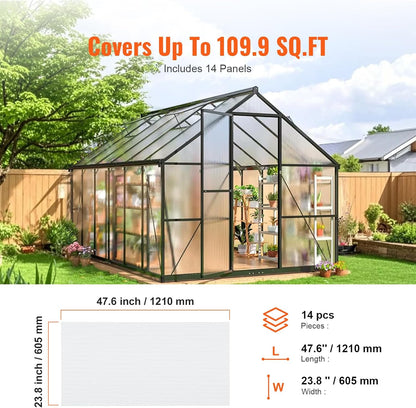VEVOR 14 Pack Polycarbonate Greenhouse Panels, 2' X 4' X 0.32'' Roof Panels Sheets, Waterproof UV Protected Corrugated Plastic Roofing, Impact Resistance Clear Roofing Sheets for Greenhouse/Garden