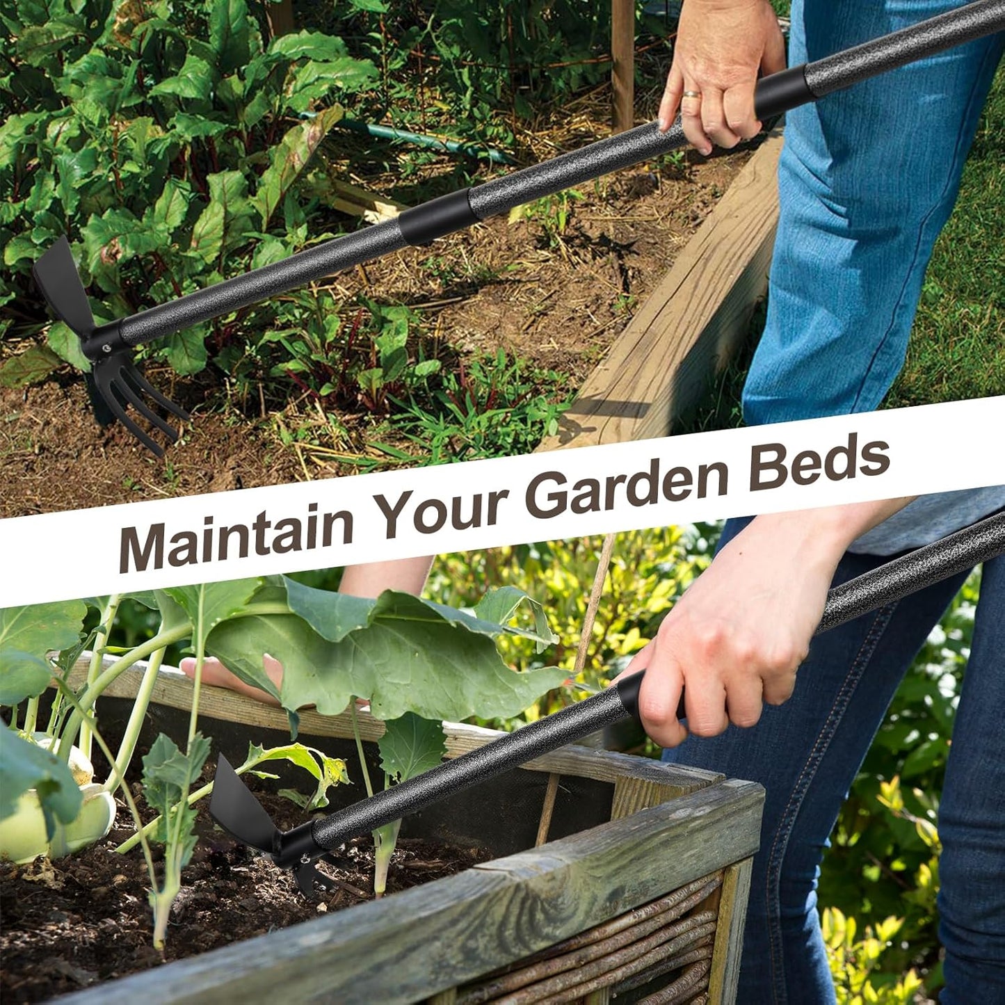COCONUT Hoe Garden Tool, 60 Inch Garden Hoe Long Handle for Weeding, Hoe Cultivator 2 in 1 Hand Garden Tools for Gardening Planting