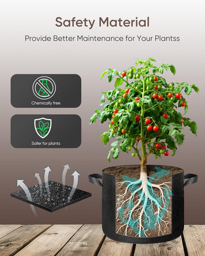 The Growing 5 Pack 5 Gallon Fabric Grow Bags，Thickened Aeration Nonwoven Fabric Plant Pots with Durable Handles,Heavy Duty 300G Planter Pot for Tomato, Fruits, Vegetables and Flowers, Black