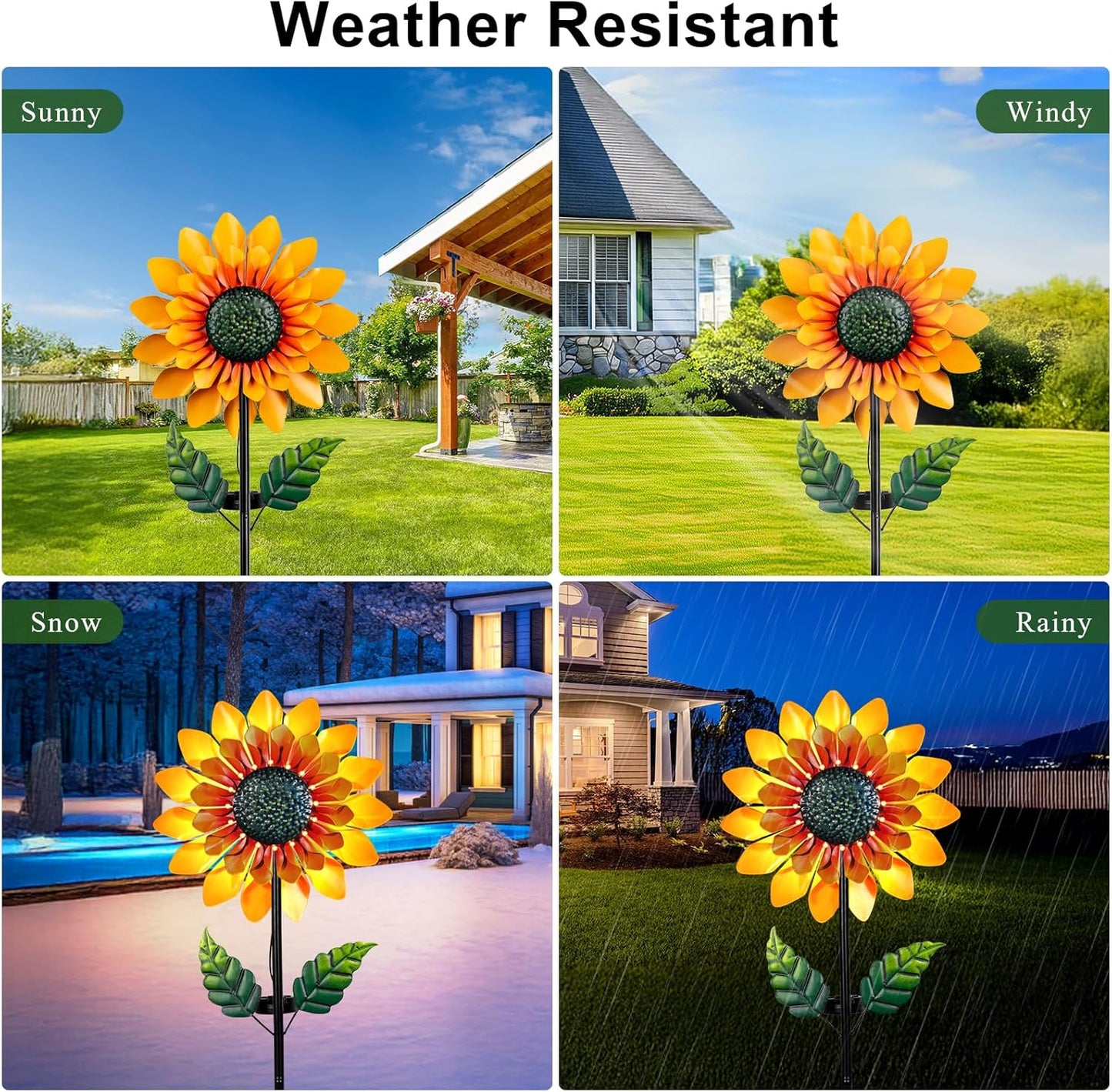 Sunflower Solar Wind Spinners for Yard and Garden - 52" Metal Windmill Ligths with LED Wind Sculptures with Stake for Lawn Patio Decor