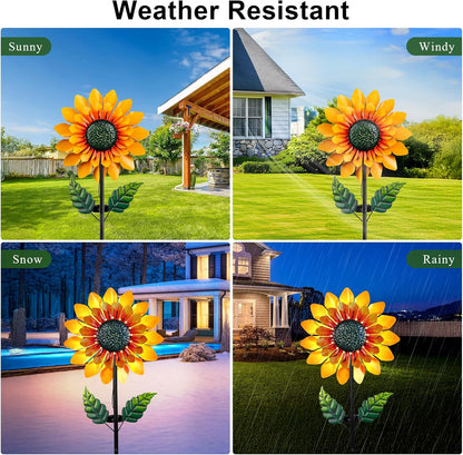 Sunflower Solar Wind Spinners for Yard and Garden - 52" Metal Windmill Ligths with LED Wind Sculptures with Stake for Lawn Patio Decor