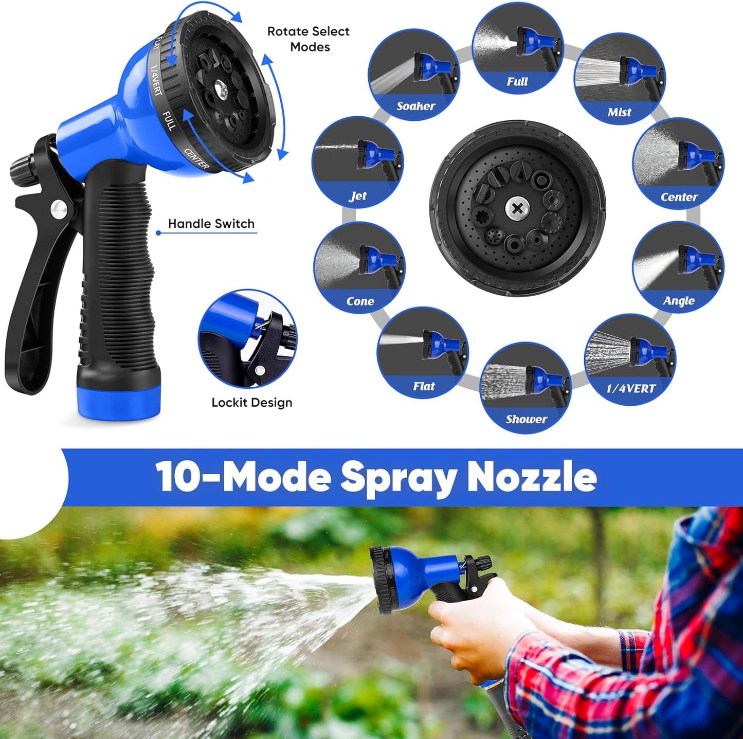 Garden Hose 100 ft, Stainless Steel Metal Water Hose with Adjustable 10-Mode Spray Nozzle, Lightweight Hose, No Kink, Leak-proof, Puncture Resistant for Yard, Outhood, RV