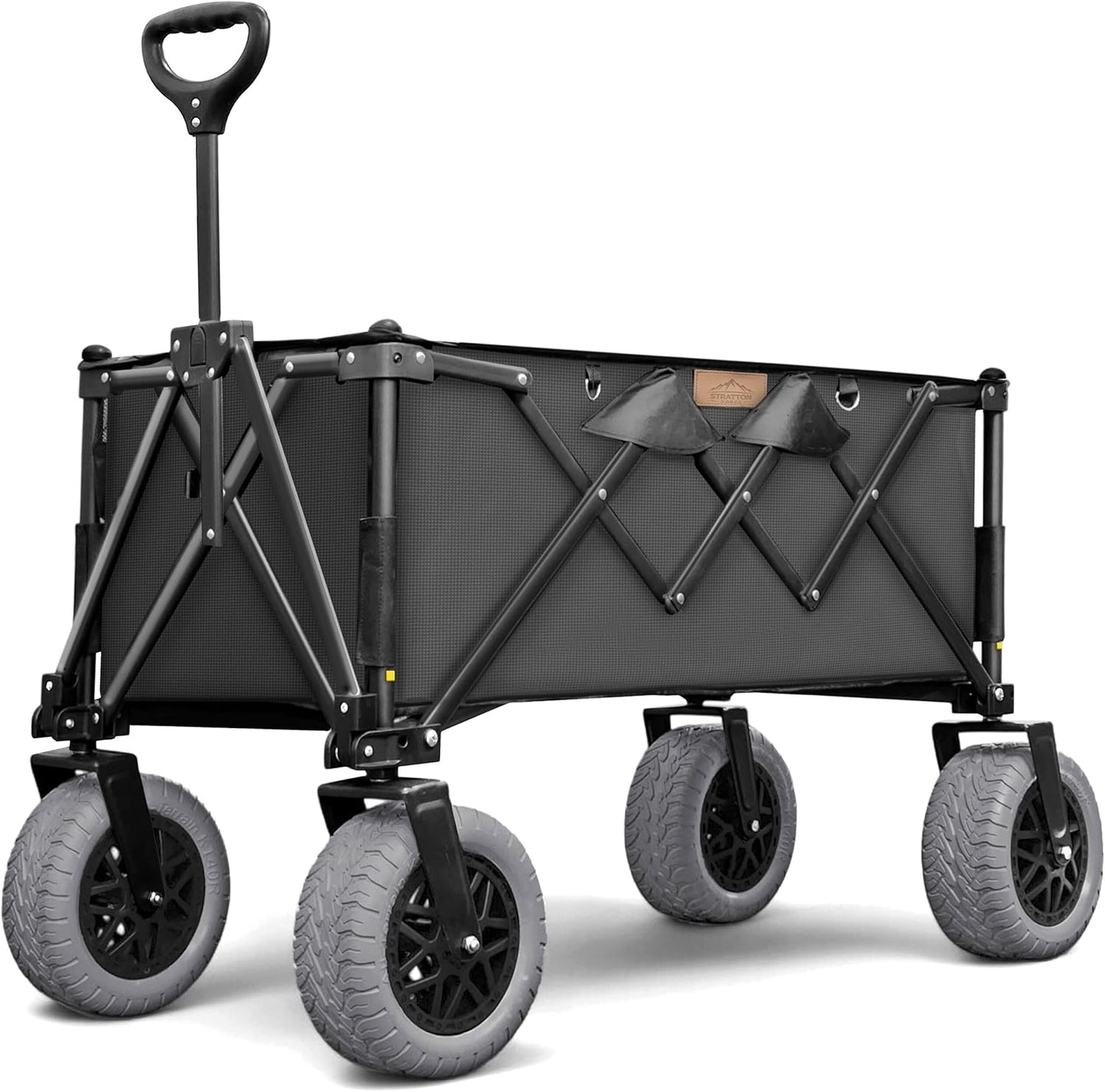 Folding Beach Wagon with Big All-Terrain Wheels for Off-Road Use (Sand/Gravel/Camping Trails) Extra Large Utility Cart with 9" Heavy-Duty Rubber Tires [Outland-XL by Stratton Forge] Black