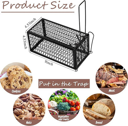 Qualirey 4 Pcs Humane Rat Trap Chipmunk Rodent Mouse Squirrel Trap Small Live Animal Mouse Voles Hamsters Live Cage Rat Cage for Mice Easy to Catch and Release (9.1 x 4.5 x 4.5 Inches,Black)