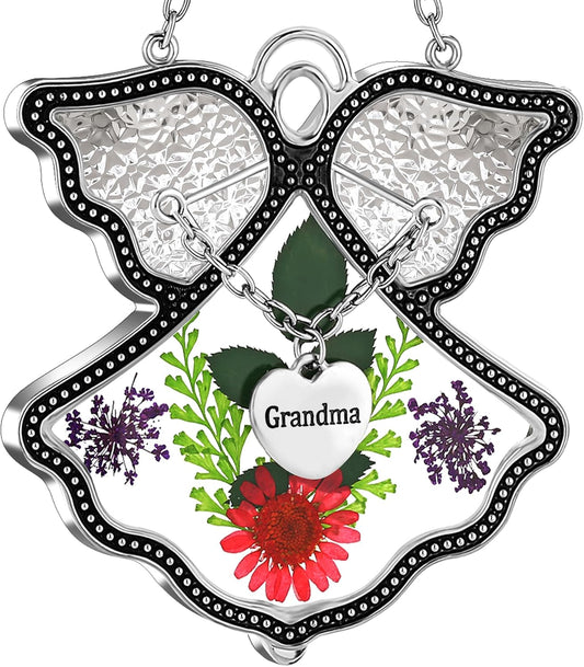 KY&BOSAM Angel Suncatcher Grandma Stained Glass for Windows Hanging for Wind Chime with Pressed