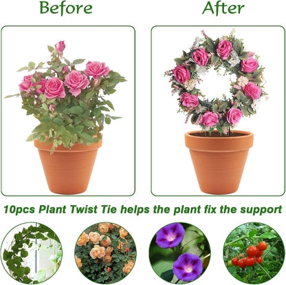 Legigo Black Metal Plant Support Trellis - Iron Vine Climbing Holder Rack with 10 Plant Twist Ties for Potted Flowers Indoor (2 Circles & 2 Hearts)