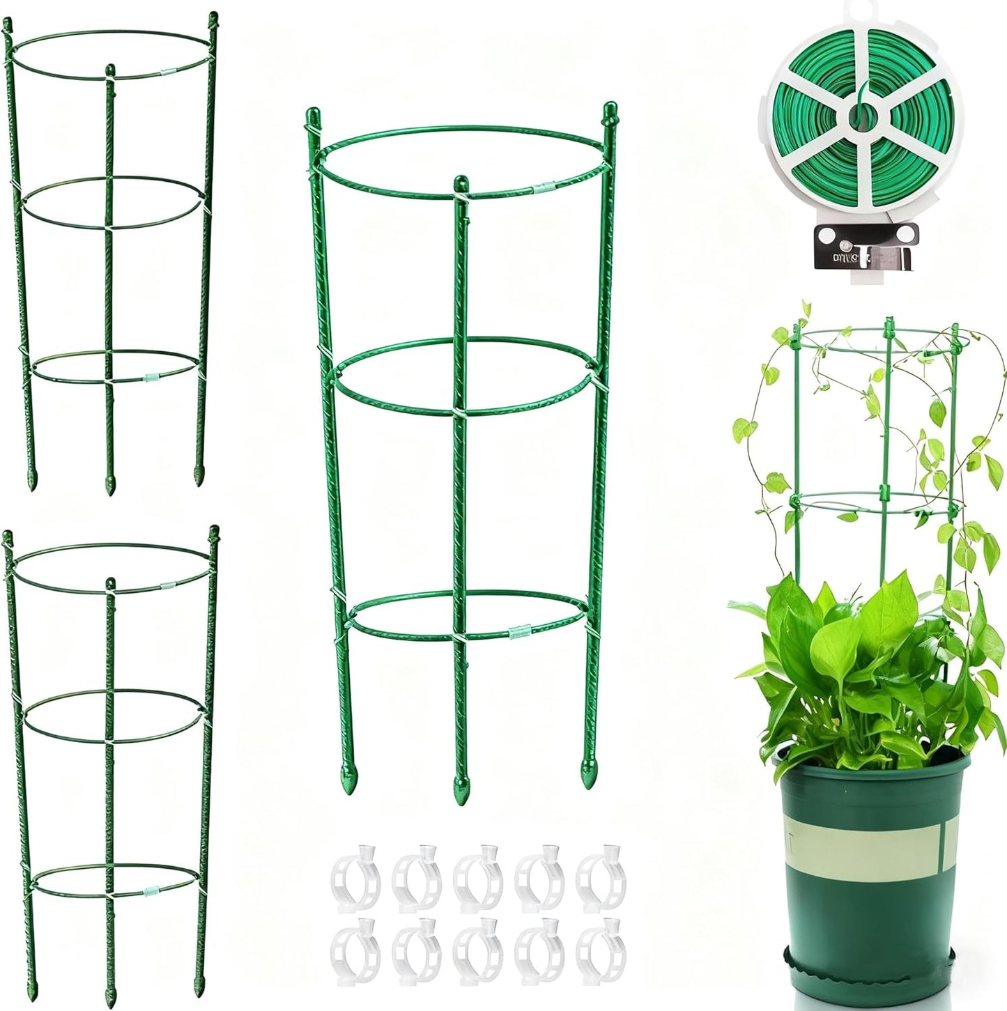 Tomato Cage Plant Support Cages for Garden, Upgrade Garden Plant Stakes with Adjustable Rings, Plants Trellis for Tomato, Flower, Climbing Plants, with Plant Tie and Clips 3 Pack 18 inches