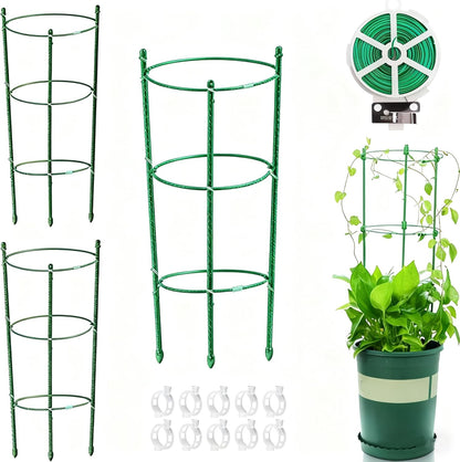Tomato Cage Plant Support Cages for Garden, Upgrade Garden Plant Stakes with Adjustable Rings, Plants Trellis for Tomato, Flower, Climbing Plants, with Plant Tie and Clips 3 Pack 18 inches