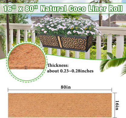 ZeeDix 16 x 80 inches Thickened Coco Liner Roll for Planters- Natural Coconut Flower Basket Liners Coco Coir Mat for Plants Flowers Vegetables Reptiles Carpet