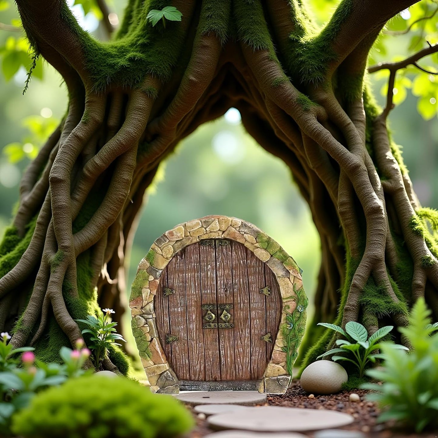 Brown Mini Fairy Garden Door for Tree, 3D Miniature Fairy Door, Bonsai Terrarium Micro Landscape Decoration Accessories, Garden Miniatures