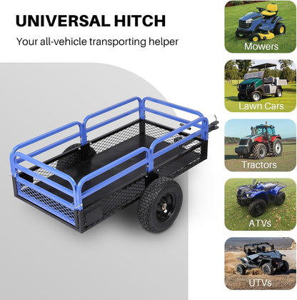 Heavy Duty Steel ATV Dump Trailer, 1500-Pound Load Capacity, Tow Behind Dump Cart Garden Trailer, with Removable Sides and 2 Tires, for Mowers, Tractors, ATV, UTV