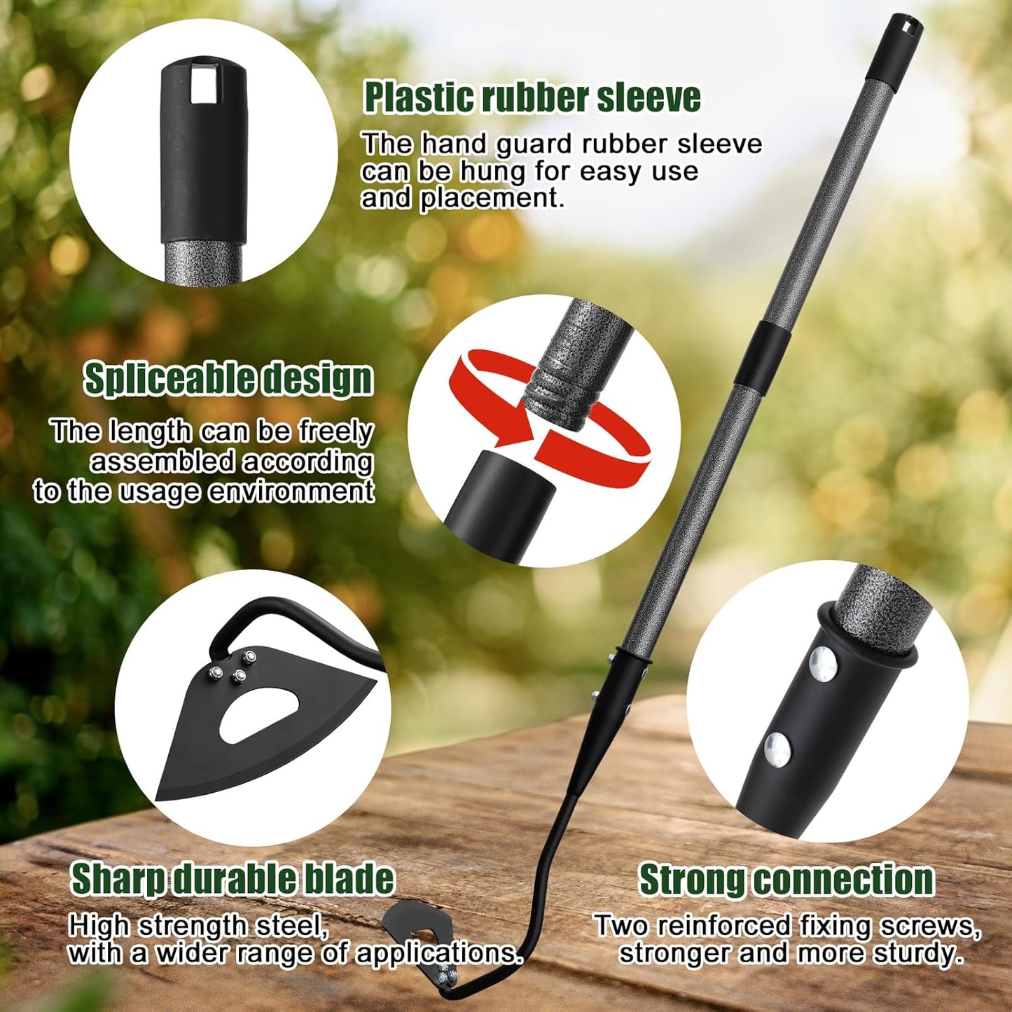 Hardened Hollow Hoe with Long Handle 48 inch Heavy Duty Garden Hoe Tool - Ergonomic Weeding Tool for Lawn, Yard & Farm, Rust-Resistant Steel with Comfort Grip, Easy Adjust & Storage