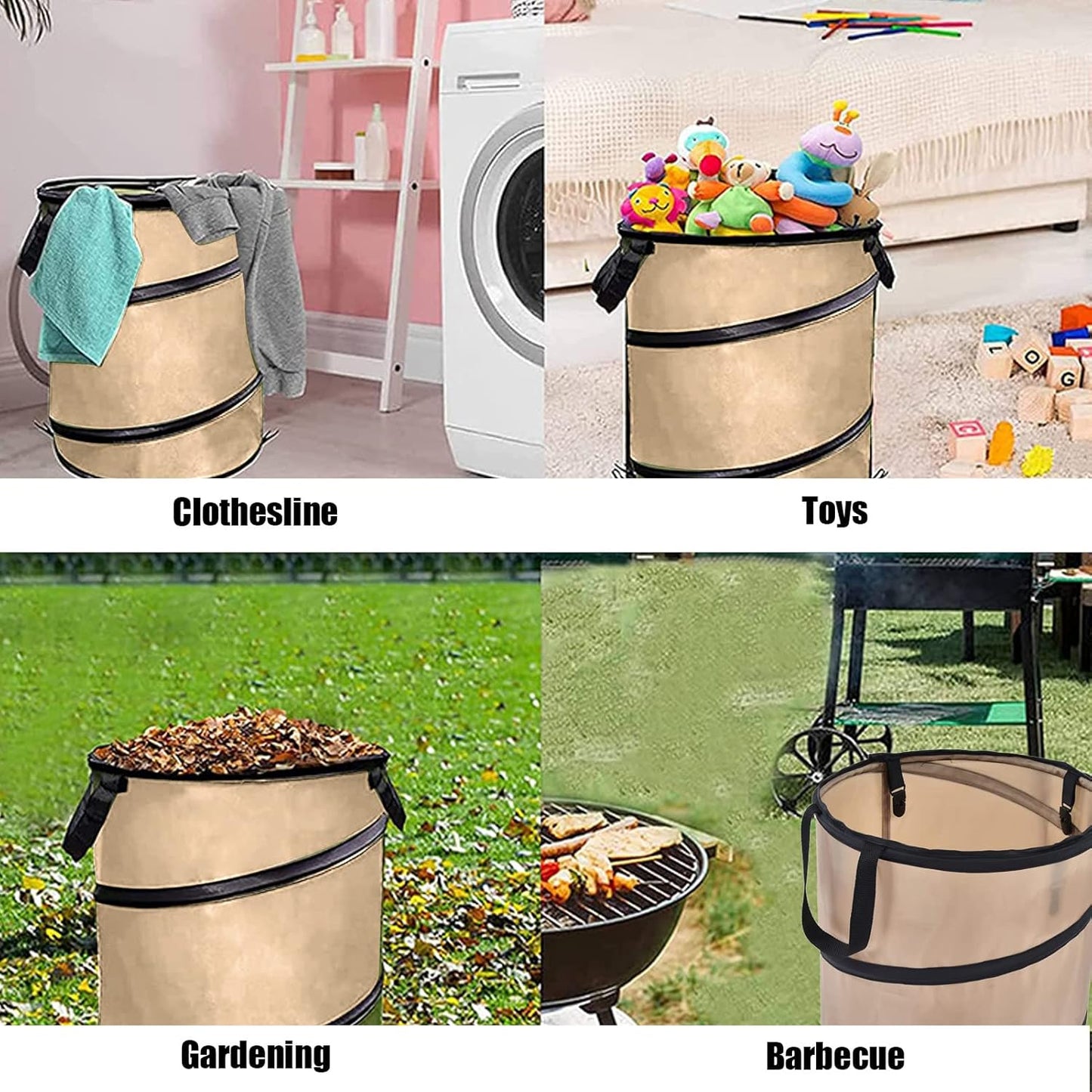 37.8L Collapsible Leaf Trash Can, Heavy Duty Lawn and Leaf Bag with Handle Locking Design Outdoor Leaf Bin for Yard Garden Camping Lightweight Foldable Trash Container