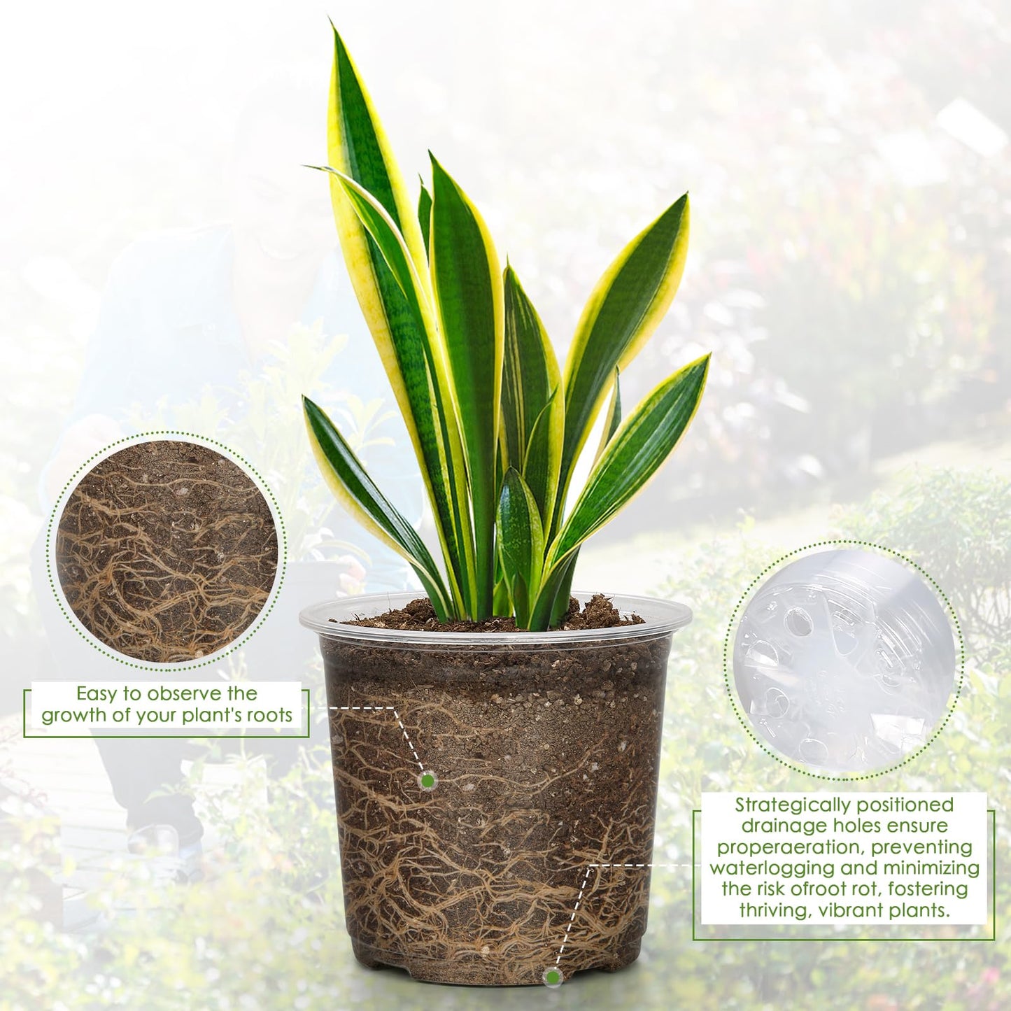 FUIJOL 4/5/6/7 Inch Clear Nursery Pots for Plants with Sacuers 20 Pack, Plastic Flower Pots with