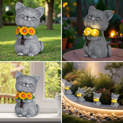 Solar Garden Statues Cat with Daisy and LED Lights Birthday Gifts for Women Mom Grandma Solar Outdoor Cat Decor for Outside,Outdoor Solar Lights for Yard, Garden and Patio, Unique Gift for Women