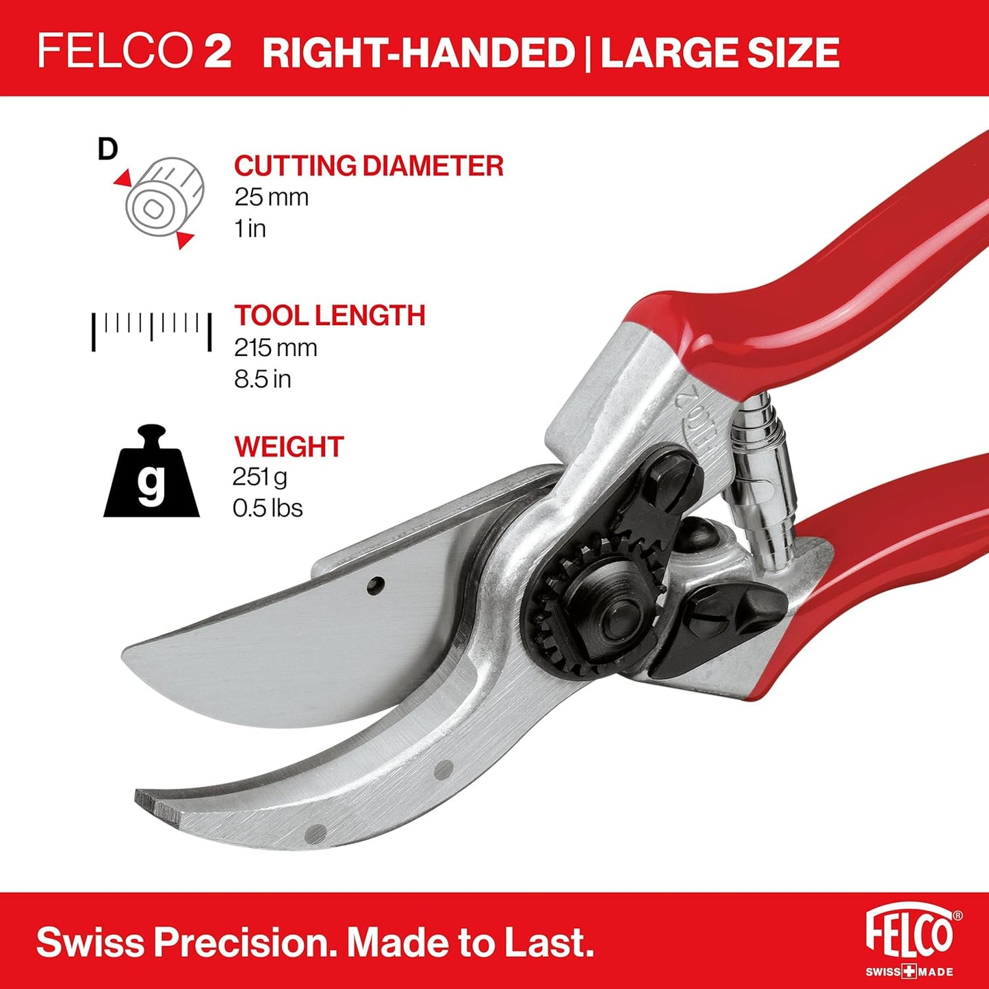Felco F2 Pruning Shears – 9.25" Swiss-Made Garden Clippers for Professional Pruning | Hand Pruners for Gardening | Garden Tool Cutter with Precision Bypass Blade, Aluminum Body, Replaceable Parts