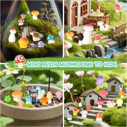200pcs Mini Mushrooms Tiny Resin Mushrooms Miniature Little Small Mushroom Figures Bulk for for Micro Fairy Garden Landscape Aquarium Accessories Dollhouse Hide Crafts Decor