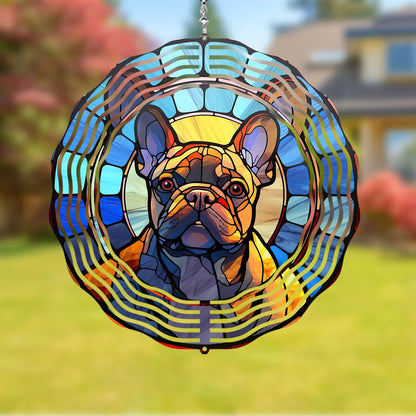 French Bulldog Wind Spinner Pet Dog Memorial Gifts 3D Aluminum Metal Kinetic Hanging Wind Sculpture Spinners for Yard and Garden Indoor Outdoor Window Garden Decoration 8 Inch (French Bulldog 1)