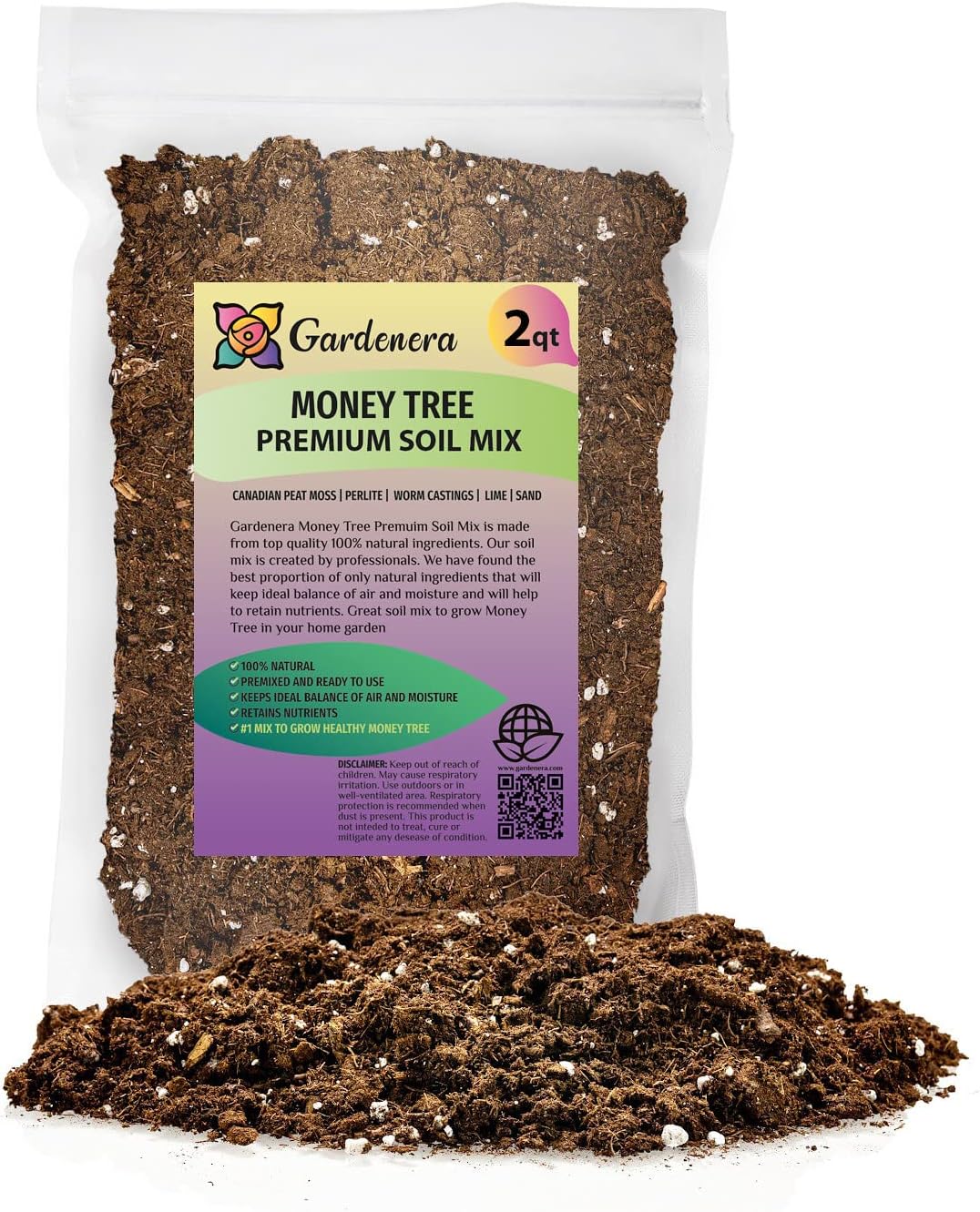 GARDENERA Money Tree Potting Soil Mix for Planting or Repotting Guiana Chestnut, Soil Blended to Properly Grow Money Tree Plants (2 Quart Bag)