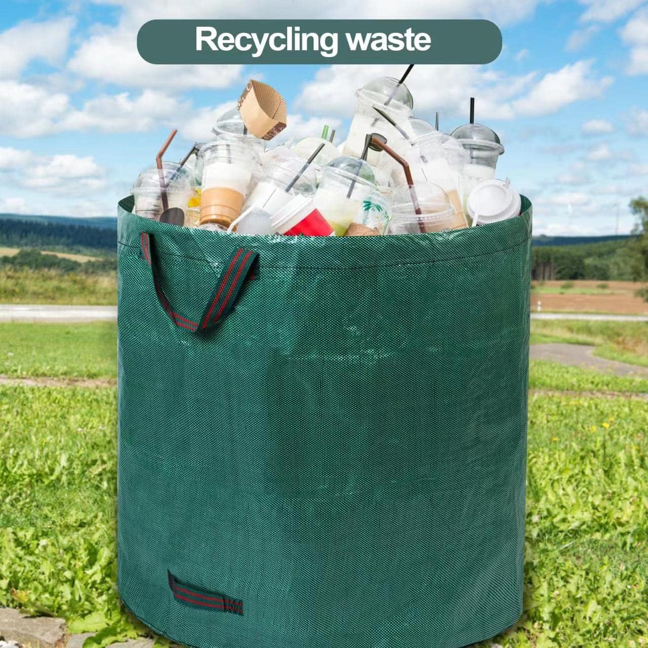 2 Pack 137 Gallons Reusable Yard Waste Bags with Double Bottom Extra Large Lawn Leaf Bags Heavy Duty With 4 Reinforced Handles Garden waste Bags Containers for Debris Grass Clipping