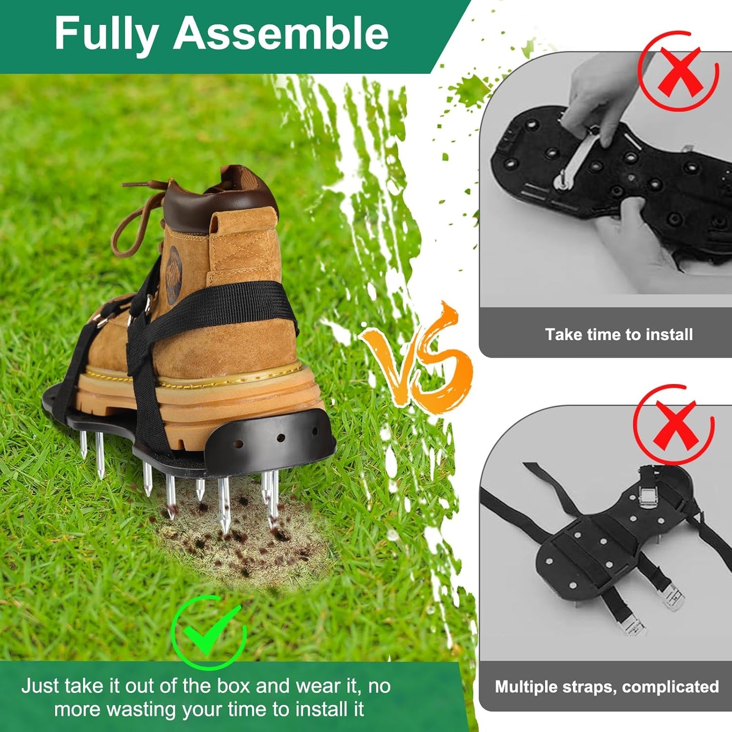 Lawn Aerator Shoes, Upgrade 2.2'Heavy Duty Spike Shoes Lawn Aerating with Hook&Loop Straps, Free-Installation Grass Aerator Lawn Tool One Size Fits All Spiked Sandals for Yard Patio Garden Grass