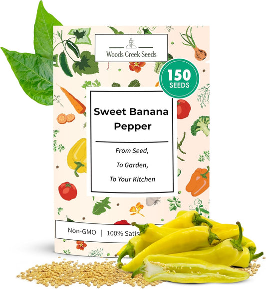 Woods Creek Seeds: Sweet Banana Pepper Seeds for Planting - Non-GMO Yellow Peppers, Mild and Crisp - Heirloom Sweet Pepper Seeds for Planting - High-Yield Seed Pack for Home Gardening