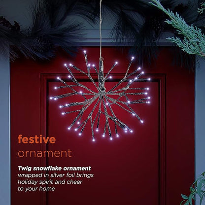 Alpine Corporation | 10"H Indoor Christmas Snowflake Ornament with White LED Lights — Elegant Glowing Silver Holiday Décor for Tabletops & Mantels