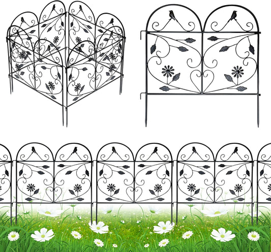 Decorative Garden Fence 4 PCS, 22.8in(H)x7.3Ft(L), Rustproof Metal Wire Border Animal Barrier for Dog Outside, Flower Edging for Yard Landscape Patio Outdoor Decor, Arched Garden Fencing, Black