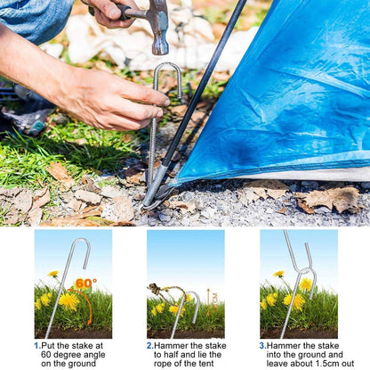 10Pack 12” Heavy Duty J Hook Ground Stakes, Galvanized Rebar Tent Stakes, Curved Steel Plant Support Garden Stake, Chisel Point End Stakes for Camping Tent, Swing Sets, Fence Stakes