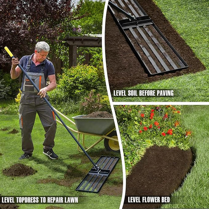 Jardineer Lawn Leveling Rake 36 Inches with 72 Inches Long Handle, Yard Leveling Rakes for Grass Soil, Lawn Leveler Rake Heavy Duty, Ground Dirt Leveler for Yard