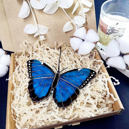 2024 New Handmade Stained Glass Butterfly Suncatcher, Sun Catcher Hanging for Car, Butterfly Decorations and Gifts for Women (C-Orange)