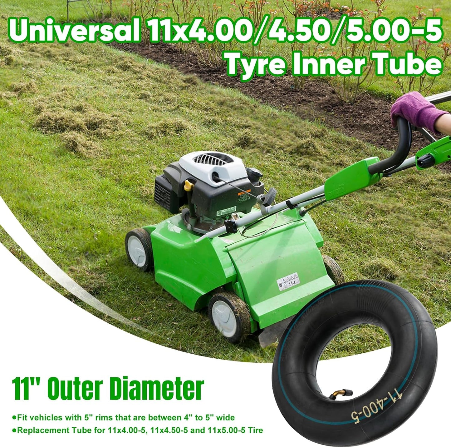 11x4.00-5 11x4.50-5 11x5.00-5 Inner Tubes, 2 Pack Heavy Duty Replacement Tire Inner Tubes with Bent Valve Stem for Wheelbarrows, Lawn Mowers, Hand Trucks, Trailers, Snow blowers, etc
