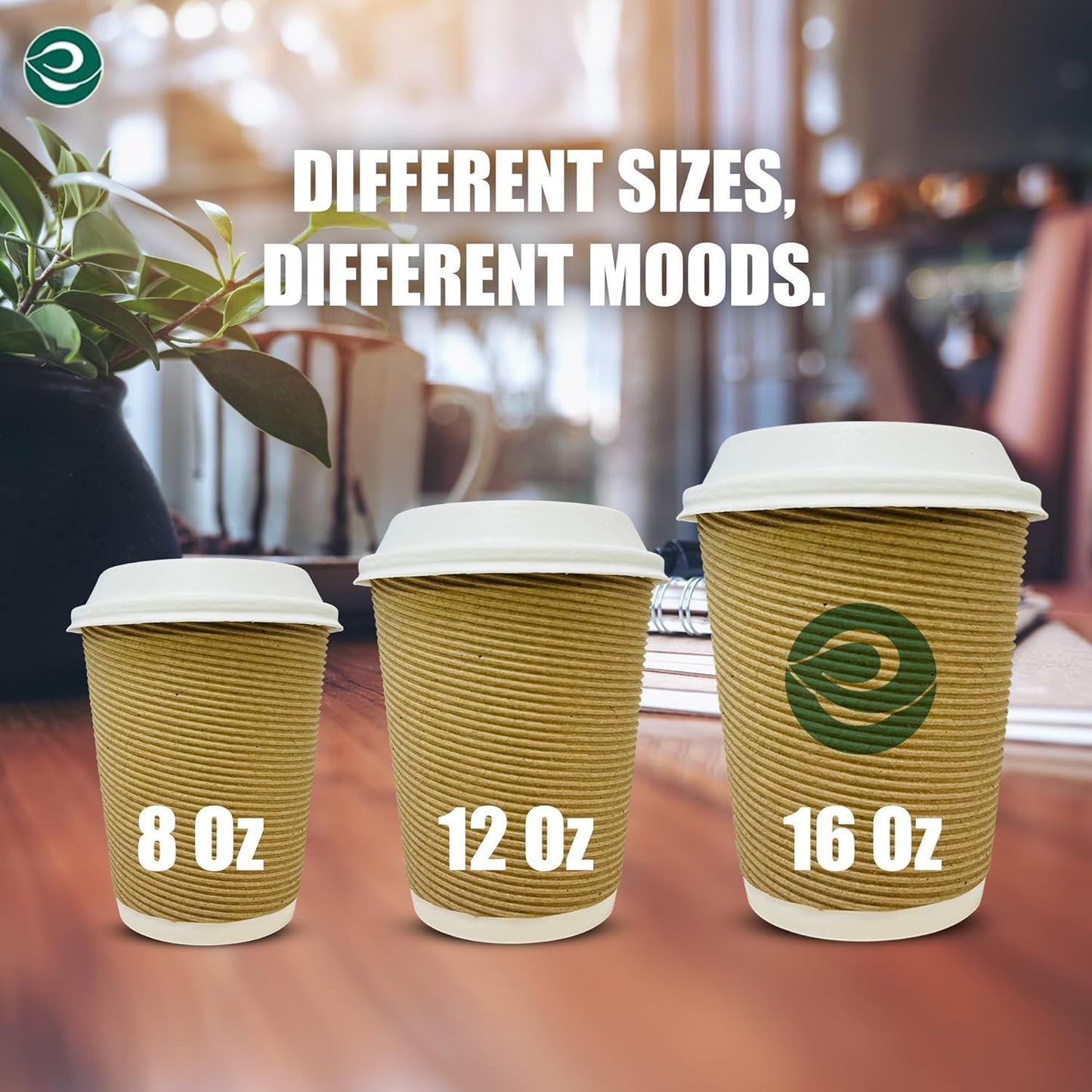 ECO SOUL 16oz Compostable Ripple Cups (50 Pack) – Biodegradable Paper Cups, Non-Toxic Disposable Cups for Hot Drinks, To-Go Coffee Cups, Eco-Friendly & Ripple Paper Cups