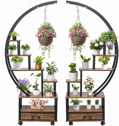Plant Stand Indoor: 6-Tier Plant Stand Metal Display with Wheels Hanging Planters for Indoor Plants/Books/Fashion Accessories 2pcs