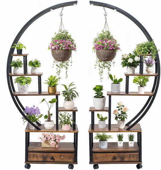 Plant Stand Indoor: 6-Tier Plant Stand Metal Display with Wheels Hanging Planters for Indoor Plants/Books/Fashion Accessories 2pcs