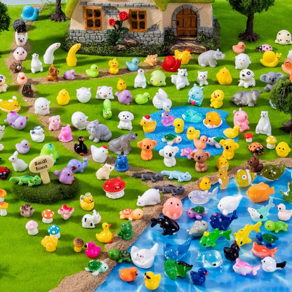 160 Styles Mini Resin Animals 160pcs Variety Tiny Animals Figures Miniature Little Small Figurines Bulk for Micro Fairy Garden Landscape Accessories Hide Decor Aquarium