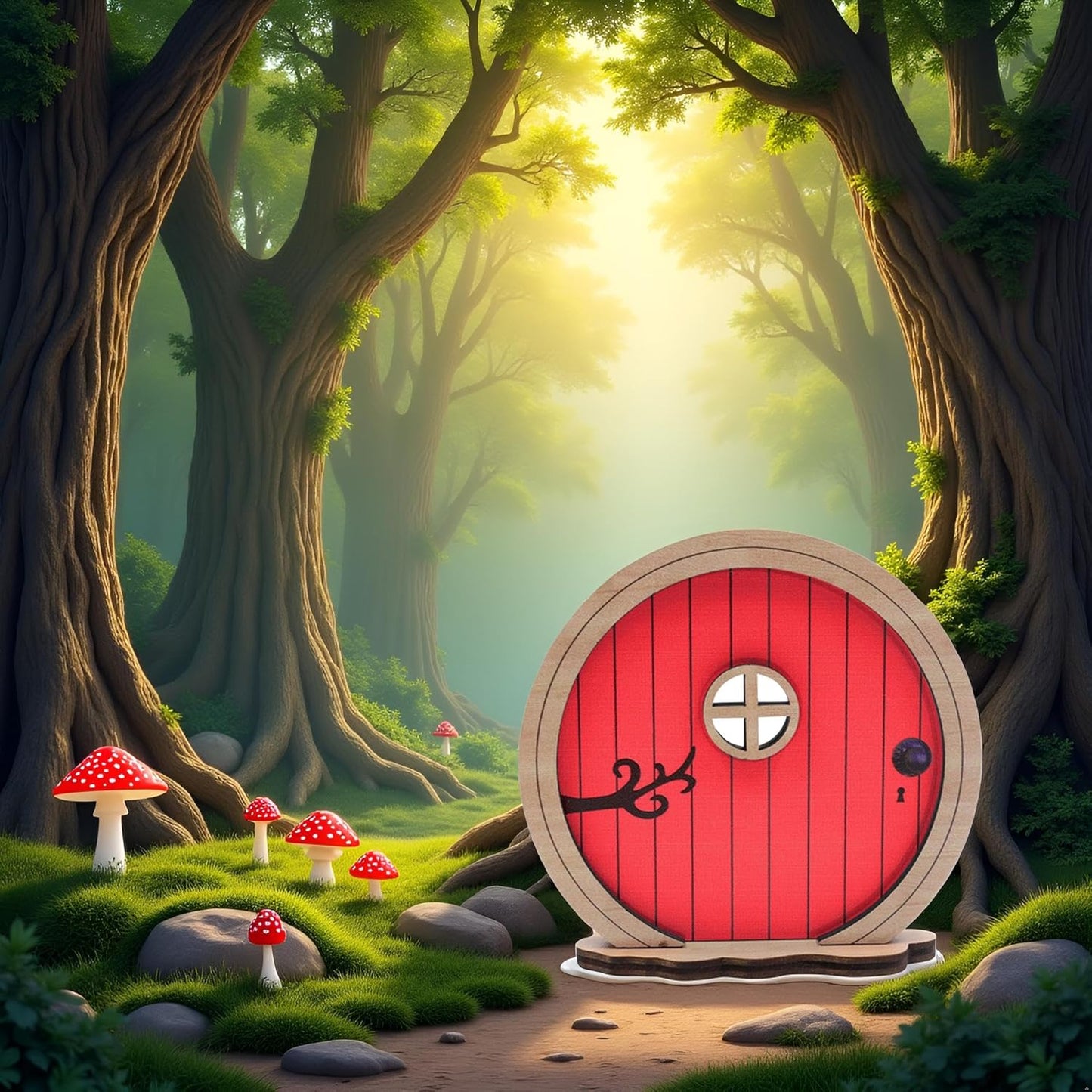 Red Fairy Garden Door,Tree Fairy Doors Decoration for Trees Outdoor and Tree Trunk,DIY Mini Garden Lawn Ornament Decor,Fairytale Tiny House Doors Mini Gift,Buildings and Structures Garden Miniatures