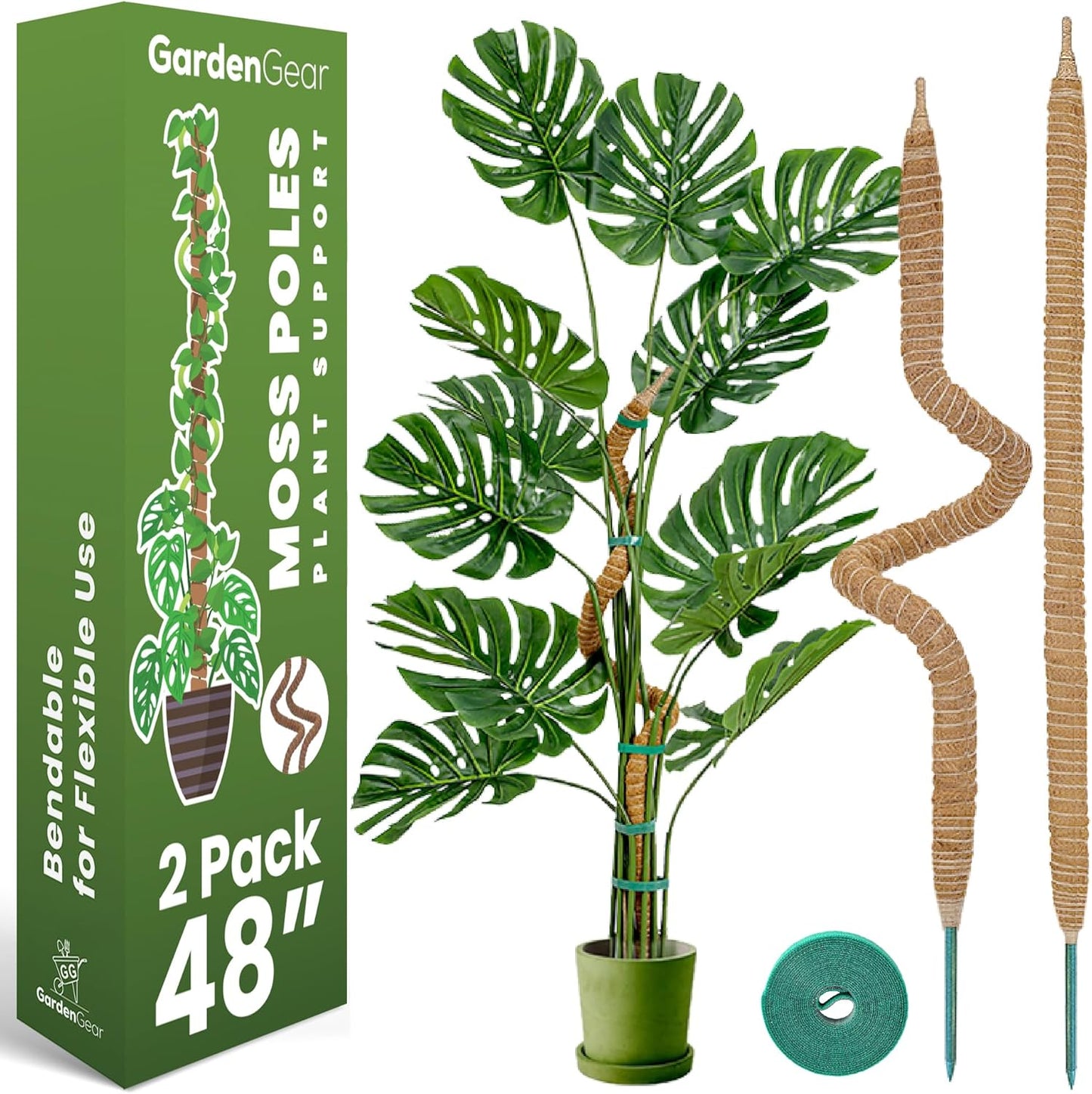 2 Pack 48 Inch Bendable Moss Pole Monstera Plant Support Stakes for Indoor Plants - Tall Moss Stick Trellis for Potted Climbers - Stem Support Accessories for Climbing Houseplants